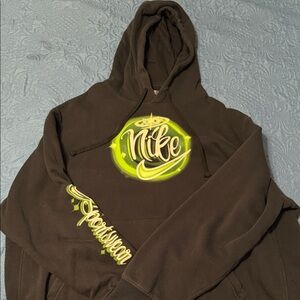 Nike Men's Black Hoodie with Neon Green Logo